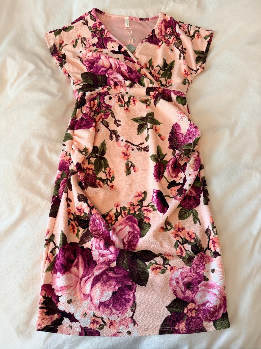 NWT- Pink Blush Maternity Floral Pink Wrap-Style Women's Dress